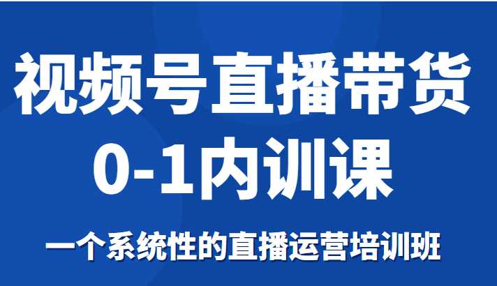 视频号直播带货0-1内训课，一个系统性的直播运营培训班-网赚网