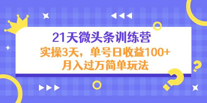 21天微头条训练营，实操3天，单号日收益100+月入过万简单玩法-网赚网