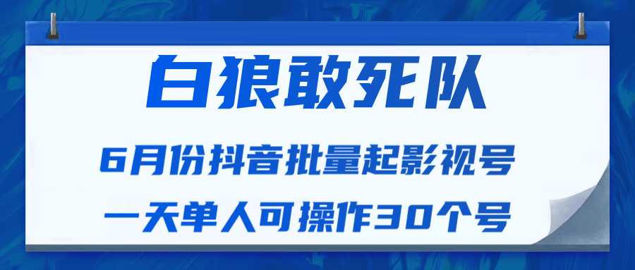 白狼敢死队最新抖音短视频批量起影视号（一天单人可操作30个号）视频课程-网赚网